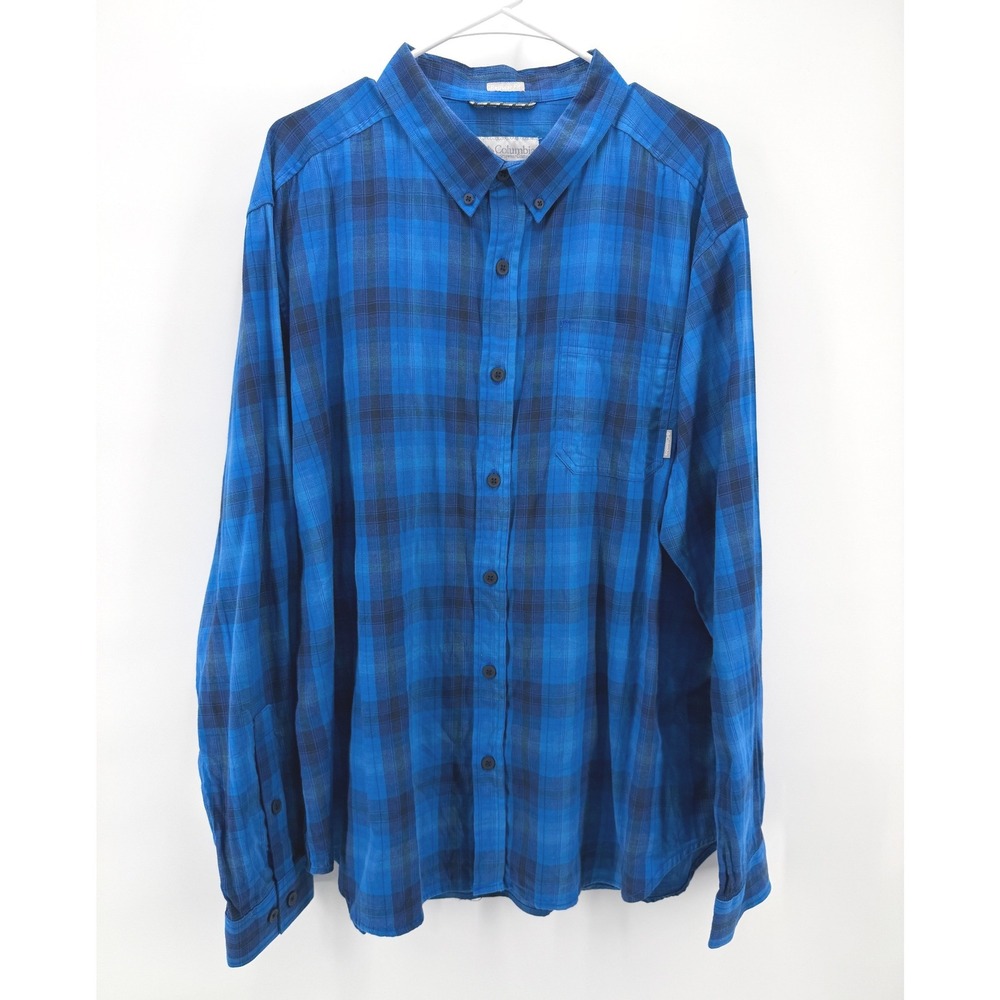 Columbia Regular Fit Blue Plaid Shirt Outdoor Gorpcore Long Sleeve Cotton Men XL